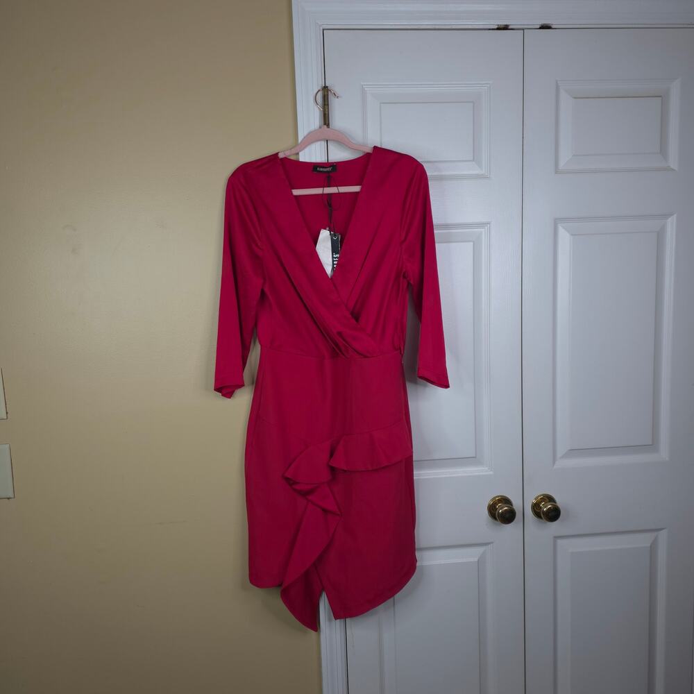 Almagores Surplice Ruffle Front Sheath Mini Dress in Red Size IT46/US10